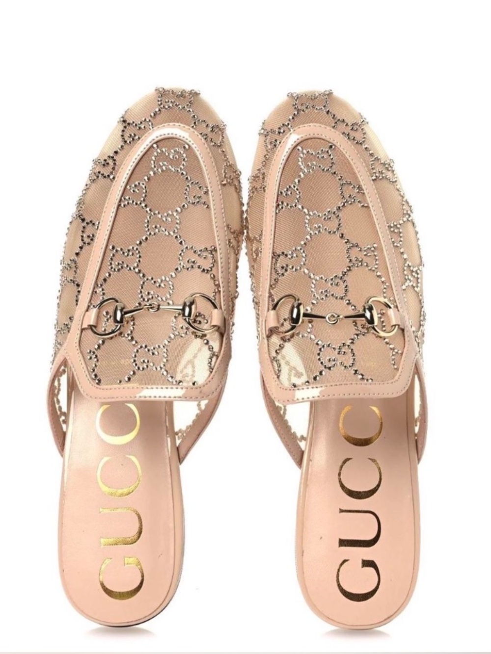 GUCCI Patent Mesh Crystal GG Monogram Womens Princetown Slippers size 37 EU